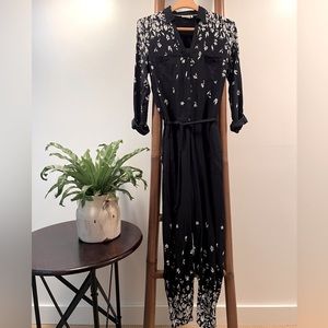 Anthropologie navy and white floral jumpsuit